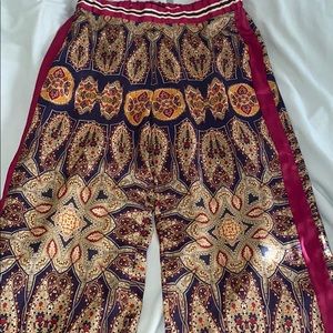 Satin printed silk straight leg pants